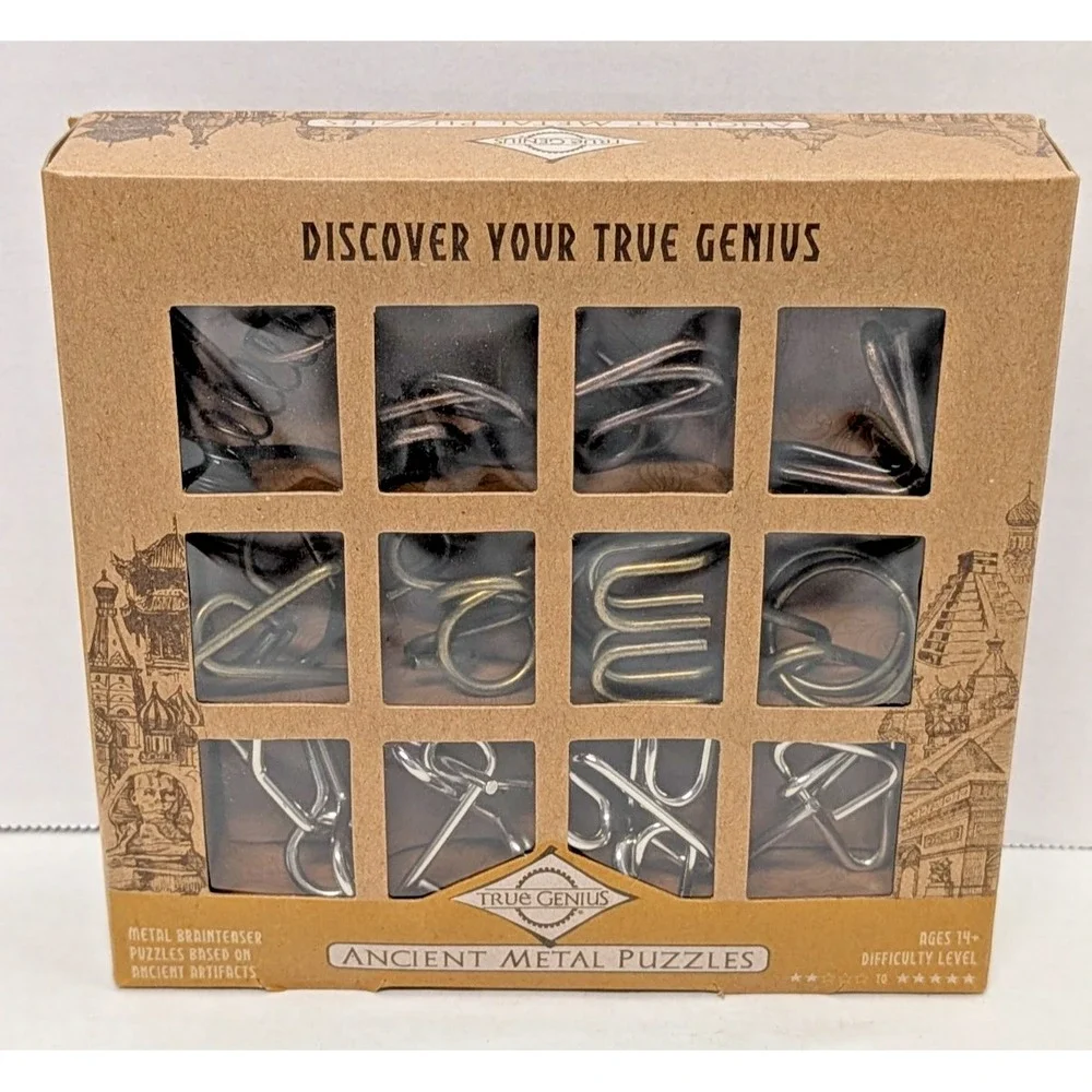 True Genius Ancient Metal Puzzles 12 Brainteaser Puzzles New but opened
